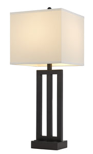 30" Black Metal USB Table Lamp With White Shade