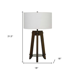 32" Brown Metal Tripod Table Lamp With Off White Drum Shade