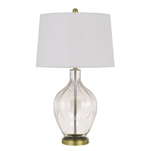 30" Clear Metal Table Lamp With Off White Drum Shade