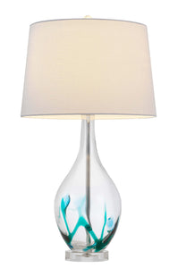 27" Clear Glass Table Lamp With White Empire Shade