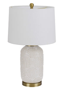 24" Ivory Metal Table Lamp With White Drum Shade