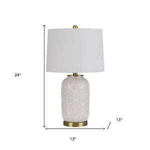 24" Ivory Metal Table Lamp With White Drum Shade