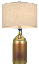 28" Gold Glass Novelty Table Lamp With Gray Drum Shade