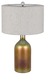 28" Gold Glass Novelty Table Lamp With Gray Drum Shade