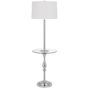 61" Chrome Tray Table Floor Lamp With White Transparent Glass Square Shade