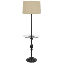 61" Bronze Tray Table Floor Lamp With Tan Transparent Glass Square Shade