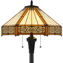 60" Bronze Two Light Traditional Shaped Floor Lamp With Orange and Ivory Abstract Tiffany Glass Empire Shade