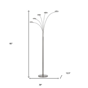 82" Nickel Five Light Led Arc Floor Lamp