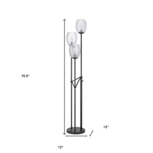 71" Black Three Light Traditional Shaped Floor Lamp With Clear Transparent Glass Novelty Shade