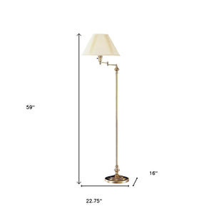 59" Bronze Swing Arm Floor Lamp With Beige Empire Shade