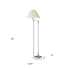 59" Nickel Swing Arm Floor Lamp With Beige Fabric Empire Shade