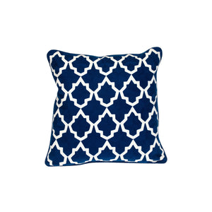 20" Blue and White Geometric Cotton Throw Pillow