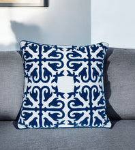 20" Blue and White Geometric Cotton Throw Pillow