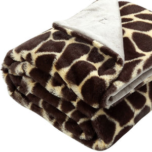 60" X 50" Yellow and Brown Knitted Polyester Animal Print Plush Throw Blanket