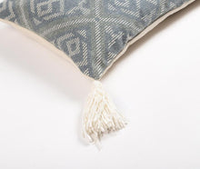 15" x 26"  Blue and White Geometric Cotton Pillow Cover With Tassels