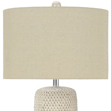 31" Cream Ceramic Geometric Table Lamp With Beige Drum Shade