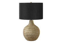 25" Brown Geometric Table Lamp With Black Drum Shade