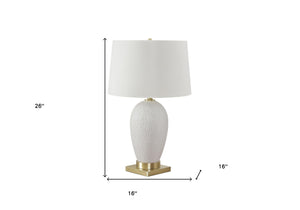 26" Gold and White Ceramic Urn Table Lamp With Cream Empire Shade