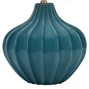 24" Blue Ceramic Gourd Table Lamp With Cream Empire Shade