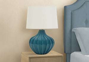 24" Blue Ceramic Gourd Table Lamp With Cream Empire Shade