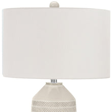 33" Ivory Ceramic Geometric Table Lamp With Cream Drum Shade