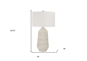 33" Ivory Ceramic Geometric Table Lamp With Cream Drum Shade