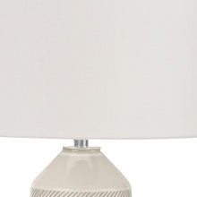 33" Ivory Ceramic Geometric Table Lamp With Cream Drum Shade