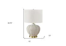 21" Gold and White Urn Table Lamp With Ivory Drum Shade