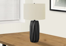 25" Black Ceramic Geometric Table Lamp With Ivory Drum Shade