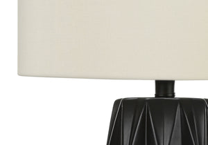 25" Black Ceramic Geometric Table Lamp With Ivory Drum Shade