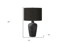 24" Black Ceramic Round Table Lamp With Black Drum Shade