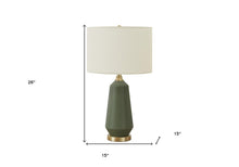 26" Green Ceramic Geometric Table Lamp With Ivory Drum Shade