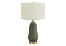 26" Green Ceramic Geometric Table Lamp With Ivory Drum Shade