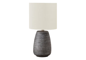 19" Gray Ceramic Round Table Lamp With Ivory Drum Shade