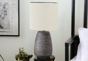 19" Gray Ceramic Round Table Lamp With Ivory Drum Shade