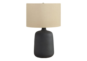 24" Black Ceramic Round Table Lamp With Beige Drum Shade