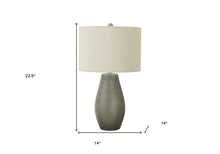 24" Gray Round Table Lamp With Ivory Drum Shade