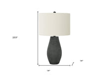 24" Black Round Table Lamp With Ivory Drum Shade