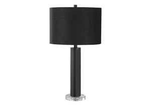 28" Black Metal and Acrylic Cylinder Table Lamp With Black Drum Shade