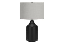 24" Black Concrete Urn Table Lamp With Gray Drum Shade