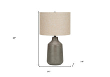 24" Gray Concrete Urn Table Lamp With Beige Drum Shade