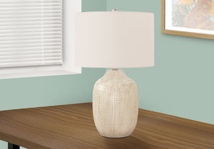 26" Cream Ceramic Urn Table Lamp With Cream Drum Shade