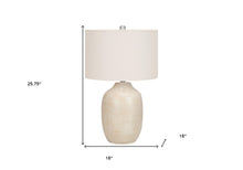 26" Cream Ceramic Urn Table Lamp With Cream Drum Shade