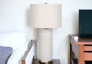 28" Cream Cylinder Table Lamp With Cream Drum Shade