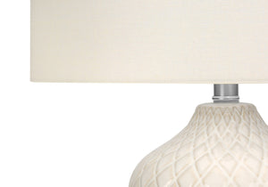 25" Cream Ceramic Urn Table Lamp With Cream Drum Shade