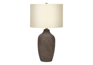 27" Gray Ceramic Urn Table Lamp With Beige Drum Shade