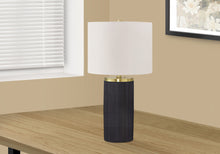 24" Black and Gold Concrete Cylinder Table Lamp With Ivory Drum Shade