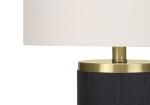 24" Black and Gold Concrete Cylinder Table Lamp With Ivory Drum Shade