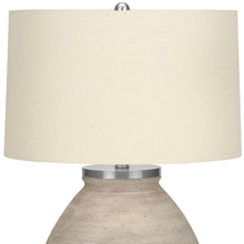 25" Cream Concrete Round Table Lamp With Beige Drum Shade