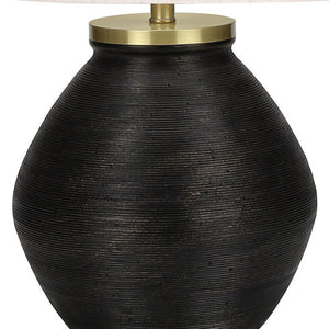 25" Black and Gold Concrete Round Table Lamp With Ivory Drum Shade